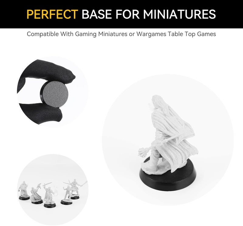 FIGURESLAB Store 100PCS 25mm/0.98inch Textured Plastic Black Round Miniature Bases, Model Base for Gaming Miniatures or Wargames Table Top Games - Image 3